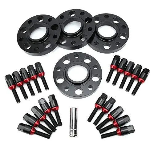 Produktbild: 4 Stück Spurverbreiterungen mit Flansch + 20 Stück Verlängerte Radschrauben + Versetztes Hülsen-Kit Spurverbreiterungen mit Flansch Nabenzentrierte Spurverbreiterungen Passend für 1 3 5(Schwarz)