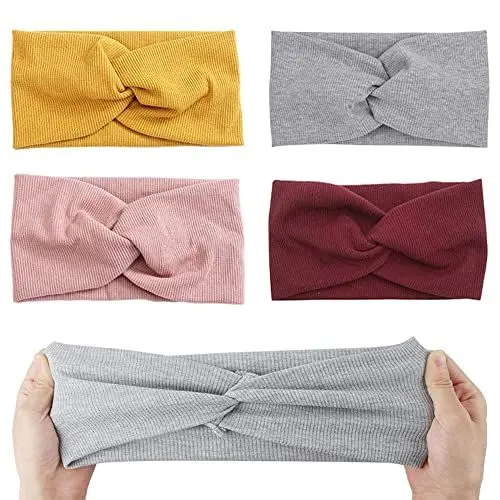 Produktbild: 4 Stück Stirnband Damen Mädchen Haarband Elastisch Breites Haarreif Sport Headwrap Baumwollkreuz Yoga Haarschmuck