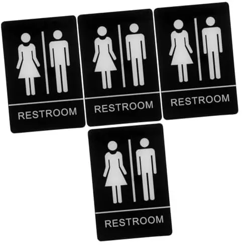 Produktbild: 4 Stück Toilettenschild toiletten schild wc schild Toiletten-Eingangsschild WC-Schild Badezimmerschild Unisex-Zeichen WC-Symbol Toilettenhinweisschild Waschraum Zeichen Acryl Black COHEALI