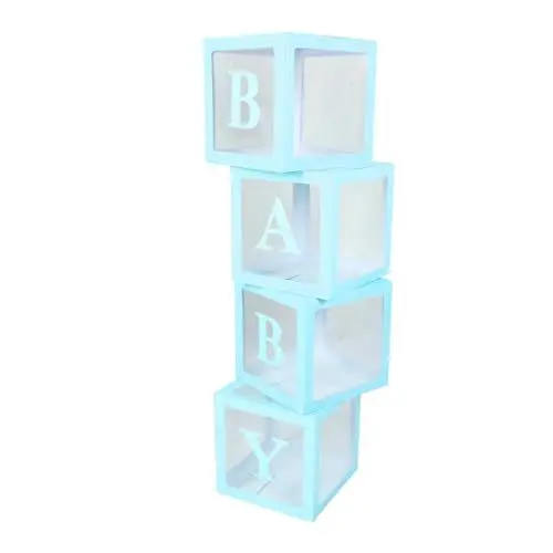 Produktbild: JTLB 4 Stück Transparente Ballonbox mit Buchstaben, Ballon-Geschenk-Dekorationsbox Heiratsantrag, Geständnis, Babyparty (Blau)