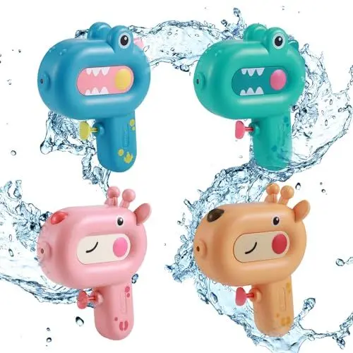 Produktbild: 4 Stück Wasserpistole Kinder, 200ml Tierische Wasserpistole Klein, Lustige Mini Wasserpistole Pool Strandspielzeug Kinder Wasserpistole Kinder ab 3 4 Jahre, Auslaufsicherer Wasserspritzpistole Kinder