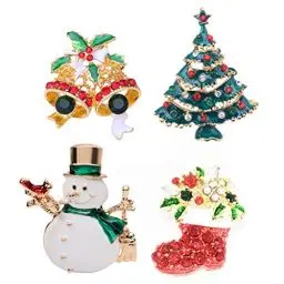 Produktbild: 4 Stück Weihnachten Brosche Pins Set für Frauen, Kristall Strass niedlich Pins Schneemann Weihnachtsbäume Schmuck Pins Weihnachten Xmas Dekorationen Geschenke