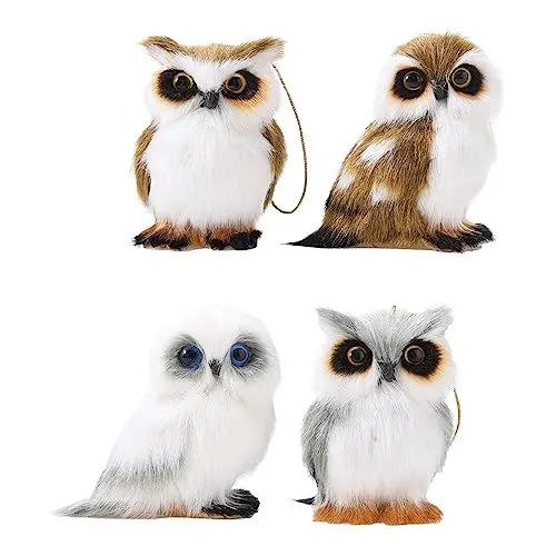 Produktbild: Julyue 4 Stück Weihnachts-Eulen-Ornament, Künstliche Mini-Eulen Zum Aufhängen, Niedliche Pelzige Eule, Dekorative Hängeornamente für Weihnachtsbaum, Party, Haus, Garten(A)