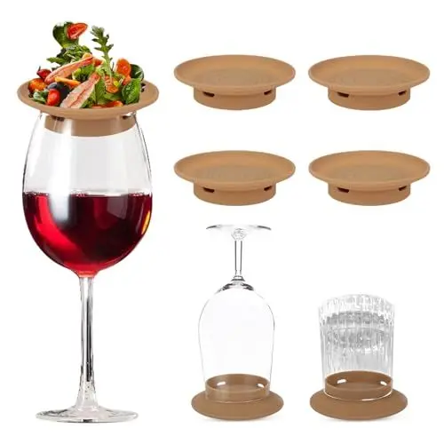 Produktbild: 4 Stück Weinglas Topper, Silikon Wine Glas Charcuterie Topper, Runde Weinglas Aufsatz Vorspeisenteller, Weingl Asabdeckungen Trinkglasdeckel Geeignet für Familienfeiern Partys Zusammenkünfte