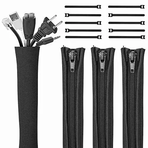 Produktbild: (4 Stück ) JOTO Kabelmanagement-Hülse, Schnur-Management-System für Fernsehapparat/Computer/Hauptunterhaltung, Flexible Kabel-Hülsen-Verpackungs-Abdeckungs-Organisator –Schwarz