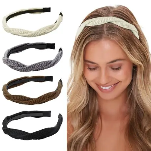 Produktbild: 4 Stück haarreifen Damen Mädchen geflochtene gestrickte Stirnbänder für Damen Mode rutschfest Stirnband solide Farben Haarschmuck