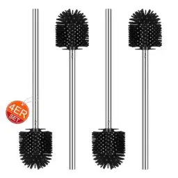 Produktbild: 4 Stück klobürste Silikon, WC-Bürste Toilettenbürste Klobürsten Ersatz-Bürste mit Edelstahlstiel, Ø 7 cm, Schwarz