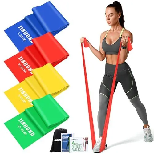 Produktbild: 4 Stück Fitnessbänder, 2M Resistance Bands Widerstandsbände Gymnastikband in 4 Stärke Fitnessband für Pilates Yoga Rehabilitation Männer und Frauen
