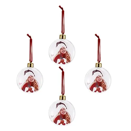 Produktbild: 4 Stücke Fotorahmen Christbaumschmuck Weihnachtsbaumkugeln Bilderrahmen Anh?nger Christbaumkugeln Rund Foto Tannenbaum Kugeln Baumschmuck Weihnachtsdeko Hochzeit Party Deko Xmas