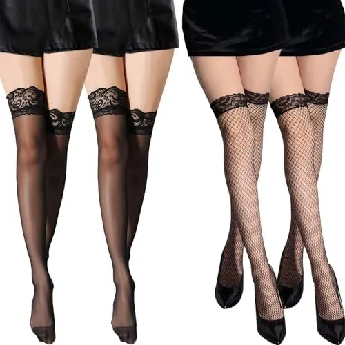 Produktbild: 4 Stücke Halterlose Strümpfe Stockings Sexy Women Netzstrümpfe Halterlose Strümpfe Damen Sexy Overknees Strümpfe,Geeignet für Tanzaufführungen,Rollenspiele oder als Geschenk für Freundinnen