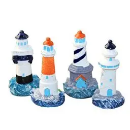 Produktbild: 4 Stücke Mini Leuchtturm Deko Dekoration Fee Garten Ornamente Hochzeit Tischdeko für Badezimmer Kinderzimmer Blumentopf (Zufällig)