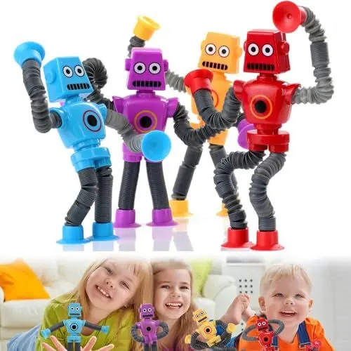 Produktbild: 4 Stücke Teleskop Saugnapf Roboter Autistische Spielzeug Saugnapf Spielzeug Suction Toy Geeignet für Kinder und Erwachsene mit Autismus um Stress und Ängste Abzubauen(Robotermodell)