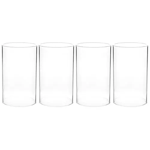 Produktbild: 4 Stücke Windlichtgläser Glaszylinder mundgeblasen Offenes Glas Kerzenhalter Ersatzglas ohne Boden Teelichtgläser für Kerzen Windlicht Zuhause Wohnzimmer Hochzeit Dekoration 10x6cm
