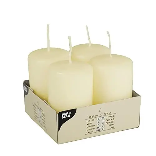 Produktbild: 4 Stumpenkerzen Ø 50 mm · 80 mm elfenbein 