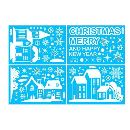 Produktbild: 4 blätter Weihnachten Fenster Haftet für Glas Fenster Aufkleber Abnehmbare Schneeflocke Haus Weihnachten Fenster Aufkleber Winter Weihnachtsdekorationen für drinnen