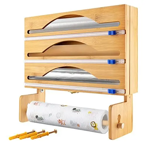 Produktbild: 4 in 1 Frischhaltefolienspender mit Küchenrollenhalter, howllydo Folienschneider Kompatibel 12