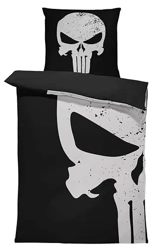Produktbild: 4 teilig Bettwäsche 135x200 cm Totenkopf Muster Skull schwarz Wende Microfaser