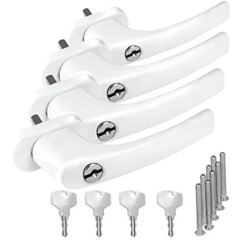 Produktbild: 4 x Alu Fenstergriff in Weiß abschließbar - Stiftlänge 30mm