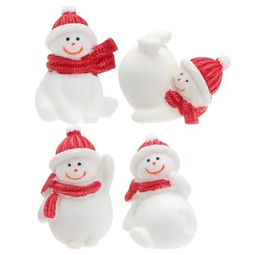 Produktbild: 4 x Deko Figur Schneemann mit Wintermütze,Polystein weiß mit bunten Mützen,Schneemänner Figuren Geschenkdeko Winter Weihnachten