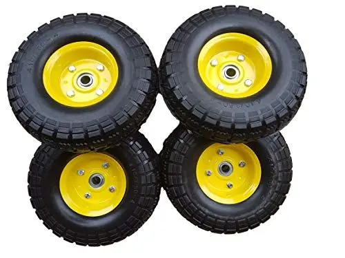 Produktbild: 4 x FROSAL Sackkarrenrad PU Bollerwagen Ø 260 mm 4.10/3.50-4 | Ersatzrad Reifen Sackkarre | Achse 16 mm | Pannensicher mit Kugellager | Stahlfelge gelb