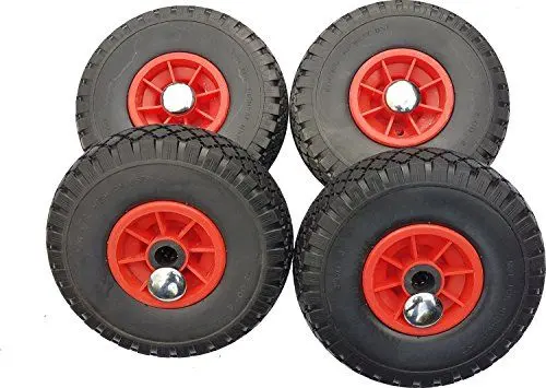 Produktbild: 4 x FROSAL PU Rad Bollerwagen Reifen + Radbefestigung Sackkarre Ersatzrad Vollgummi pannensicher