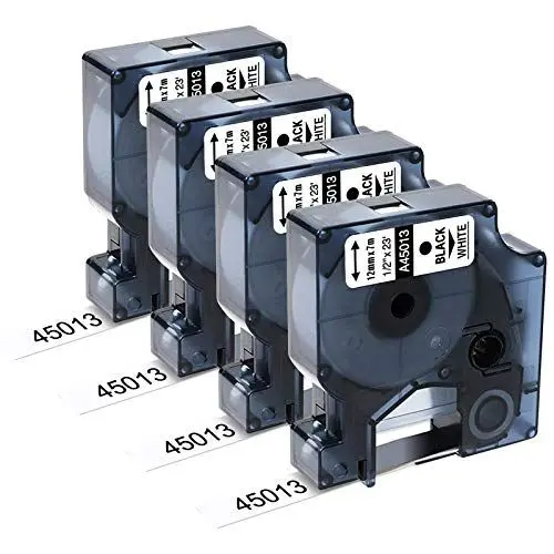 Produktbild: 4 x Upwinning A45013 45013s 45013 Black White als Ersatz für Dymo D1 Etikettenband 12mm x 7m S0720530 Schwarz auf Weiß für Dymo LabelManager 160 120 150 200 210D 280 360D 420P 500TS PnP