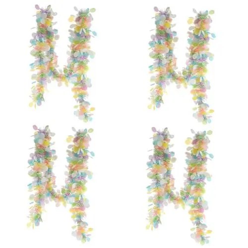 Produktbild: 4 x farbige runde Ostern-Accessoires, Themen-Girlande, dekorative Lametta-Girlande, hängende Lametta-Drahtgirlande, grüner Kranz, mehrfarbige Stäbe, für Damen