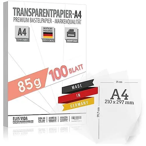 Produktbild: 40 Blatt Transparentpapier DIN A4 – 85g Origami Papier - Papier für technisches Zeichnen - Tracing Paper Skizzenpapier - PAPIER AUS DEUTSCHLAND - Laternenpapier