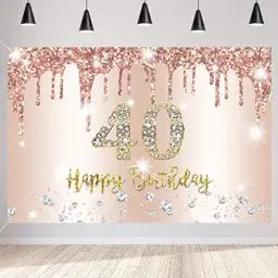 Produktbild: 40. Geburtstag Deko für Frauen, Roségold Glitzer Flecken Stoff Schild Plakat Geburtstag Party Dekoration Hintergrund Banner Frau, 40 Geburtstagsfeier Deko