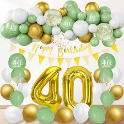 Produktbild: 40. Geburtstagsdeko, 84 Stück Geburtstag Deko Frau Mann mit Banner, Riesen Folienballon Zahl 40, Sage Grün Gold Luftballons Party Ballons Tortendeko für 40 Geburtstag Dekoration