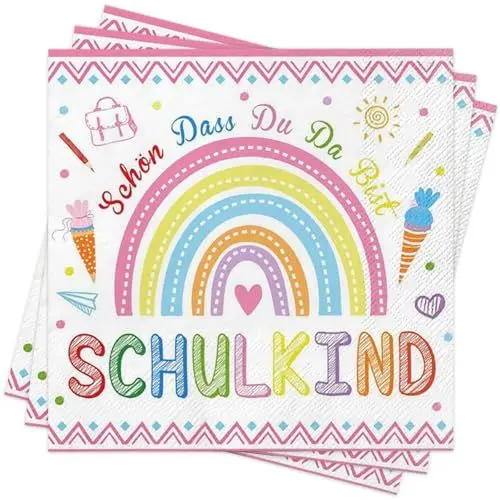 Produktbild: 40 Stück Servietten Einschulung Regenbogen Boho, Schön Dass Du Da Bist Schulanfang Servietten Deko 2025 Mädchen Junge, Schulkind Schuleinführung Papierservietten Tischdeko