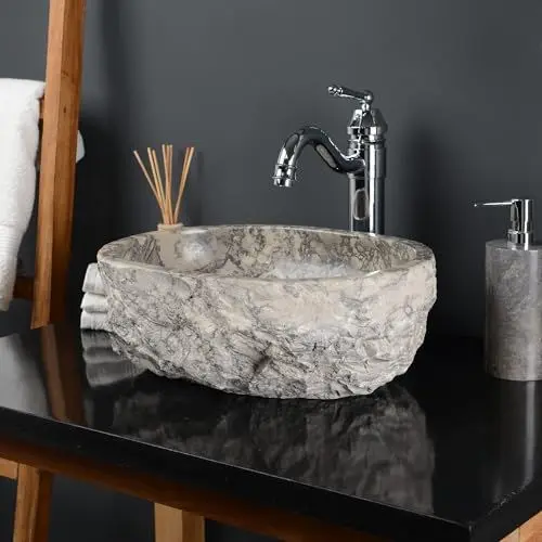 Produktbild: 40 cm Marmor Waschbecken in grau von WOHNFREUDEN - Mit Unikat Auswahl