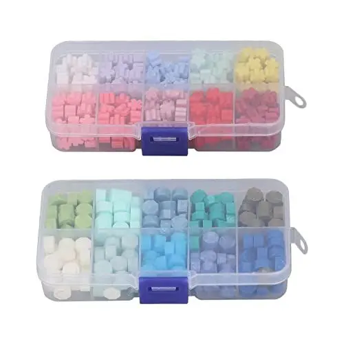 Produktbild: Hztyyier 400 Stück Siegelwachsperlen, 20 Farben Siegelstempel Wachsperlen mit 2 Aufbewahrungsboxen für Weihnachtskarten, Umschläge, Einladungen, Weinpakete, Briefversiegelung