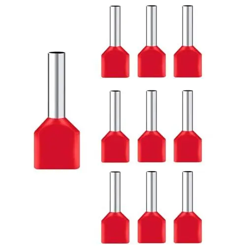 Produktbild: 400 Stück Twin Aderendhülsen,2 x 10mm² Twin Aderendhülsen Sortiment Rot Aderendhülsen Doppelt,Lang 14mm Zwillingaderendhülsen, für die Tägliche Verdrahtung von Haushaltsgeräten