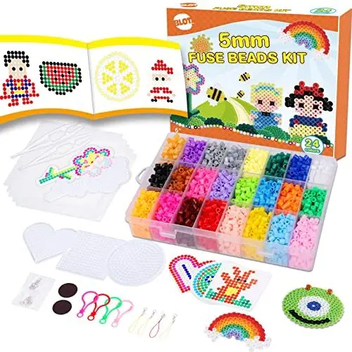 Produktbild: BLOT 4000 Bügelperlen Set 24 Farben Bügelperlen für Kinder Mädchen Jungen DIY Steckperlen mit Platte Zubehör Muster in Organizerbox, 5mm