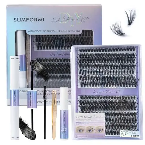 Produktbild: 40D+50D DIY Wimpern Extensions Set Wimpern Cluster 280PCS DIY Wimpern Extensions Set, Wimpernverlängerungs Set Super Hold Cluster Wimpern Bindung und Dichtung, Cluster Wimpern Einzeln Applicator Tool