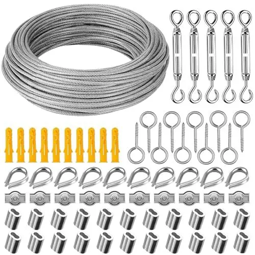 Produktbild: 40m 2mm Drahtseil Kit, 304 Edelstahl Drahtseil Spanner, Stahlseil Ummantelt, Stahlseil mit Ösen, Seilspanngarnitur für Gardinenseil, Kletterpflanzen, String Light Suspension, Wäscheleine