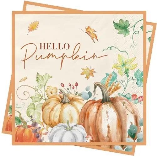 Produktbild: 40Stück Herbst Servietten Herbst Deko Kürbis Servietten Thanksgiving Tischdeko Deko Cocktail Servietten Herbst Papierservietten mit Herbstblätter Halloween Servietten Ernte Herbst Party Zubehör