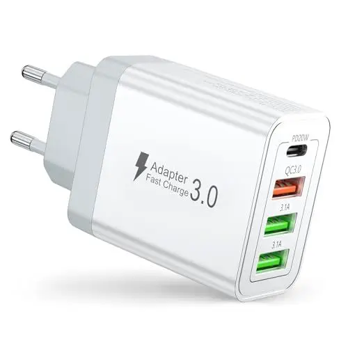 Produktbild: 40W USB C Ladegerät, 4 Ports Schnellladegerät PD Power Adapter + QC 3.0 Charger USB-C Stecker Mehrfach Ladestecker für iPhone 16 15 14 13 Pro Max, Samsung Galaxy S25 24, Handys, Tablet, Kindle, iwatch