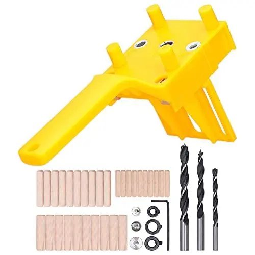 Produktbild: 41-teiliges Holzbearbeitungs-Dübellehren-Set, verstellbare, hochpräzise Bohrlehre, multifunktionales Holzbearbeitungs-Dübel-Set für gerade Löcher (Yellow)