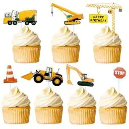 Produktbild: 42 Stück Geburtstag Cupcake Topper, Baufahrzeug Cupcake Topper, Baustelle Kuchendeko, Bagger Muffin Dekoration, Bagger Kuchen Dekorieren für Baby Jungen Kinder Geburtstag Party Dekoration