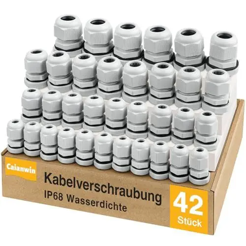 Produktbild: 42Pcs Kabelverschraubung Set - Caianwin IP68 Kabeldurchführung Wasserdicht M12 M16 M20 M25 Verschraubung set für Abzweigkasten,Verteilerkasten, Aufputz-Sicherungskasten,Wandverteiler