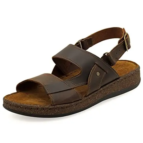 Produktbild: 43 Braun Emmanuela Antike griechische Leder Sandalen für Herren, handgefertigte Herren Sandalen mit offenen Zehen, Qualität verstellbare Schnalle Sommerschuhe