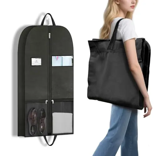 Produktbild: 43 Zoll Schwarz Kleidersack Anzughülle Für Business Reise Mit Doppelreißverschluss, Elegant Clean Style, Platz Für Handgepäck, Robust Material Für Knitterfrei Transport, Zwei-Wege Zipper, Kabinenmaß