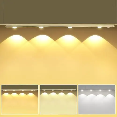 Produktbild: 44CM Unterbauleuchte Schrankbeleuchtung LED mit Bewegungsmelder, 1500mAh Dimmbar Schranklicht 3000K/4000K/6000K Küchenbeleuchtung Schrankleuchte Led Leiste für Kleiderschrank Schrank Treppe Nachtlicht