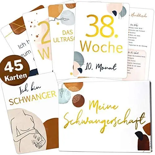 Produktbild: 45 Schwangerschaft Gold Meilensteinkarten Modern Lineart Meilenstein Karten Set + magnetische Geschenkbox schöne Geschenkidee zur Geburt, Babyparty oder werdende Mama (Meine Schwangerschaftskarten)