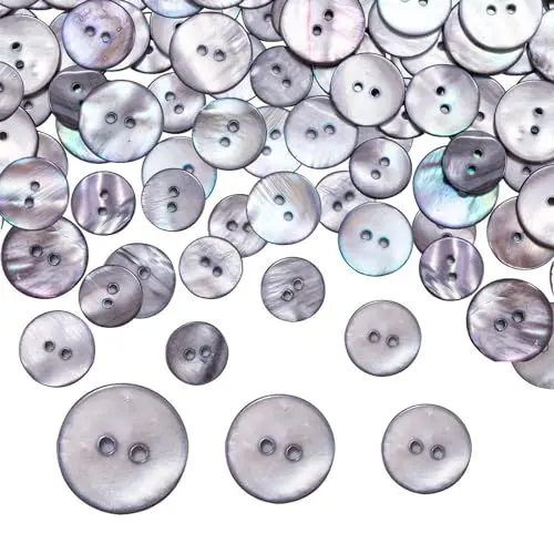 Produktbild: 45 Stück Natur MuschelknöPfe 2 Loch Rund KnöPfe NäHen Handwerk KnöPfe 15 mm/18 mm/20 mm HemdknöPfe Werden Verwendet, Um Verlorene KnöPfe An Kleidern,Hosen Usw zu Ersetzen (Gebackenes Grau)