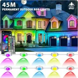 Produktbild: 45m Permanente Außenbeleuchtung,RGB Wasserdicht LED outdoor lichterkette,Dachrandbeleuchtung mit App-Steuerung und Fernbedienung,IP 67 Lichterkette außen für Weihnachtsbeleuchtung,Party Tägliche Deko