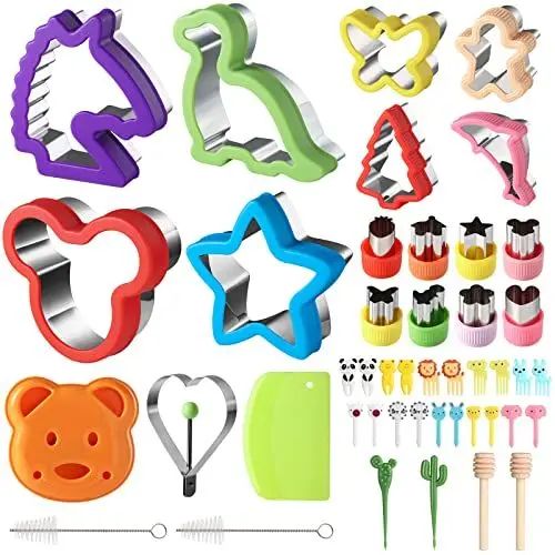 Produktbild: 45stk Ausstechformen Set, Brotausstechformen für Kinder, Sanwich Gemüse Obst Ausstecher, Edelstahl, Dinosaurier Dino Stern Formen (45PCS)