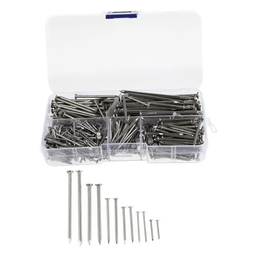 Produktbild: 460 Stück fremde Nägel diy nails nagelpilzmittel Holzarbeiten Nägel maniküre zubehör Hardware-Nägel Nagel-Sortiment-Kit Nagelsortiment Nägel für Holz Rostfreier Stahl Silver NESTINGHO